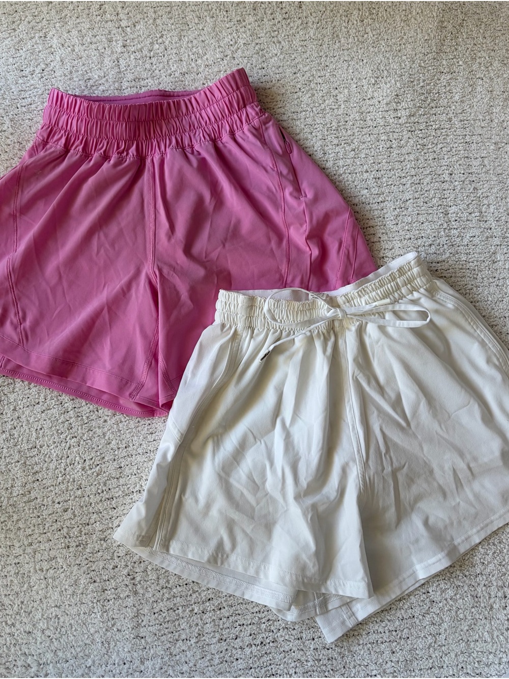 Lululemon Women's Pink and White Athletic Shorts - Lightweight Pull-On Style